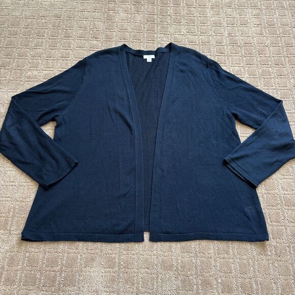 J. Jill Open Knit Linen Cardigan Sweater Women's XL Navy Blue Lightweight Travel - Picture 1 of 8
